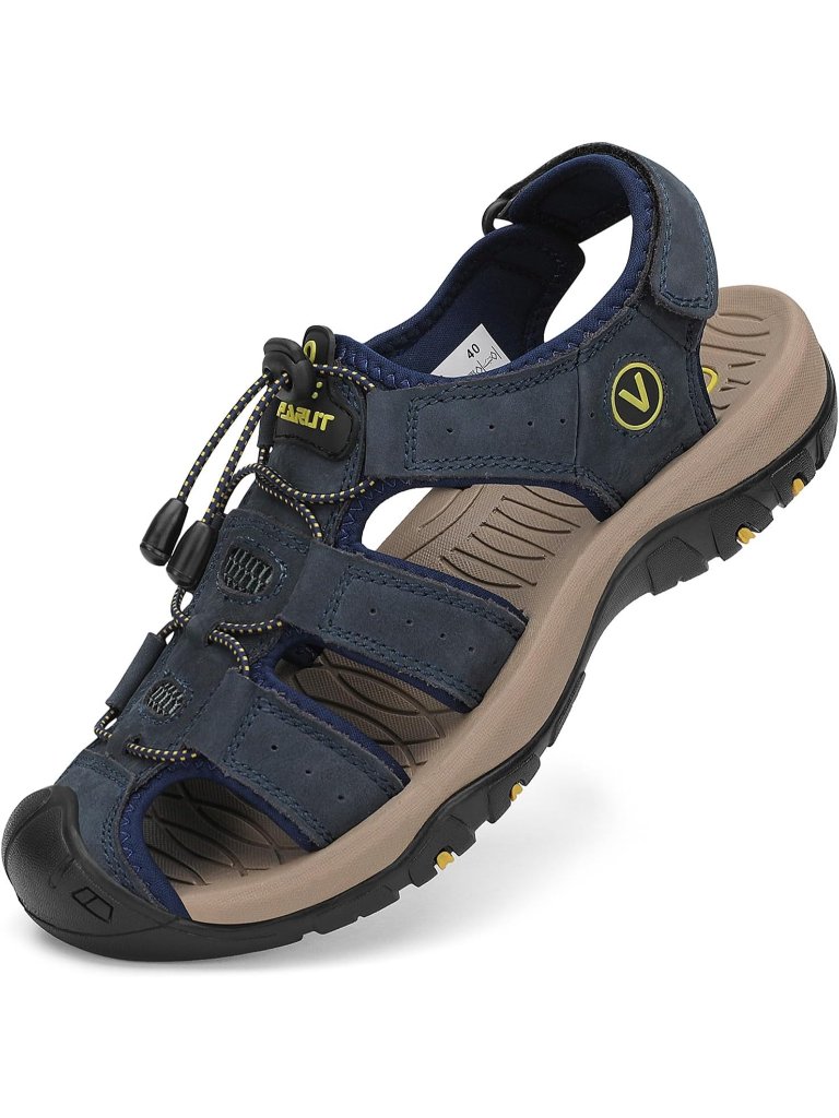 Men's Blue Sport Sandals Outdoor Hiking Sandals Closed Toe Leather Athletic